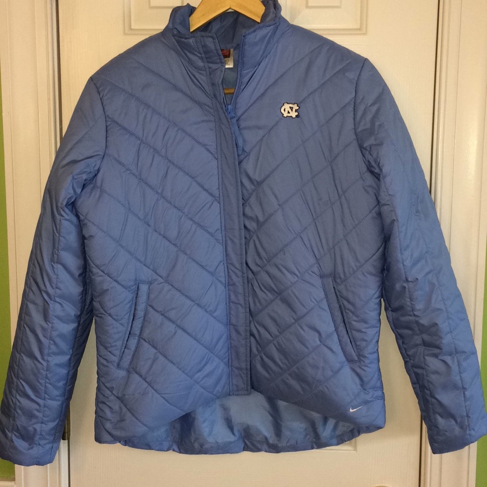 Nike UNC puffer jacket zip front Carolina blue